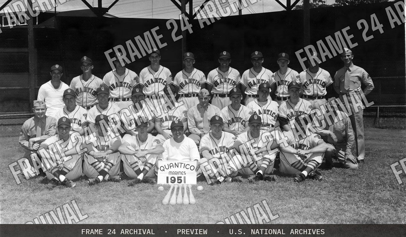 1951 Quantico Marine Baseball Team (1951), restored vintage black and white photograph