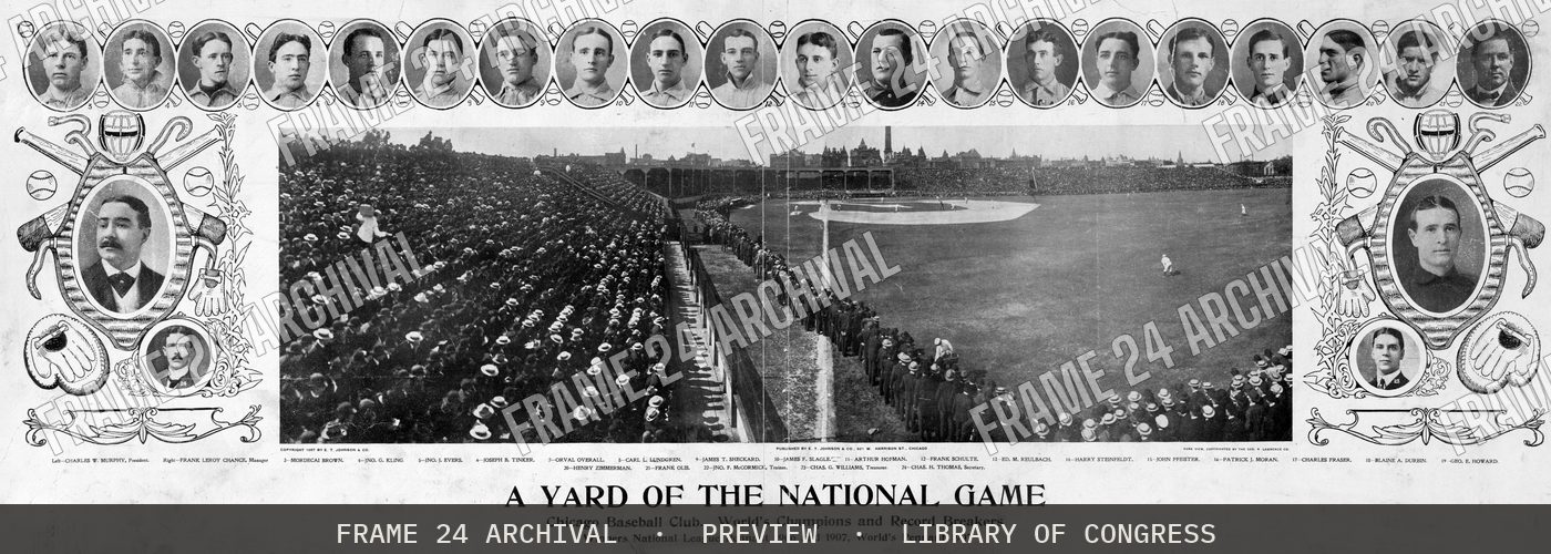 A yard of the national game, Chicago baseball club, World's Champions and record breakers, winners National League pennant 1906 and 1907, World's pennant (1907), restored vintage black and white photograph