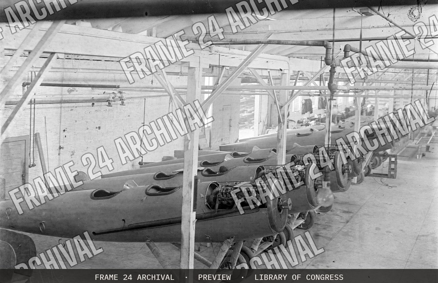 Aeroplane airplane shop, College Point (1917), restored vintage black and white photograph