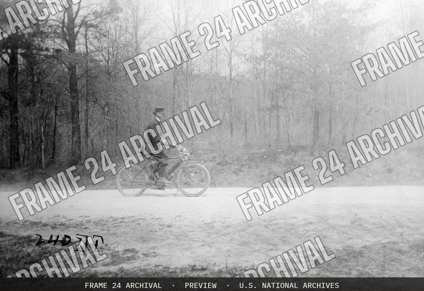 Auto Dust Tests, Motorcycle (1900), restored vintage black and white photograph