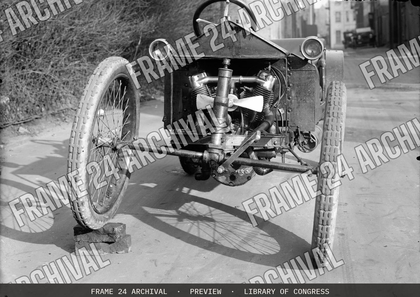 Automobile engine (1912), restored vintage black and white photograph
