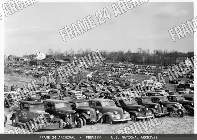Automobile graveyard on U.S. 1, vintage black and white photograph