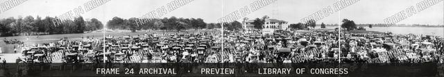 Automobile panorama, vintage black and white photograph