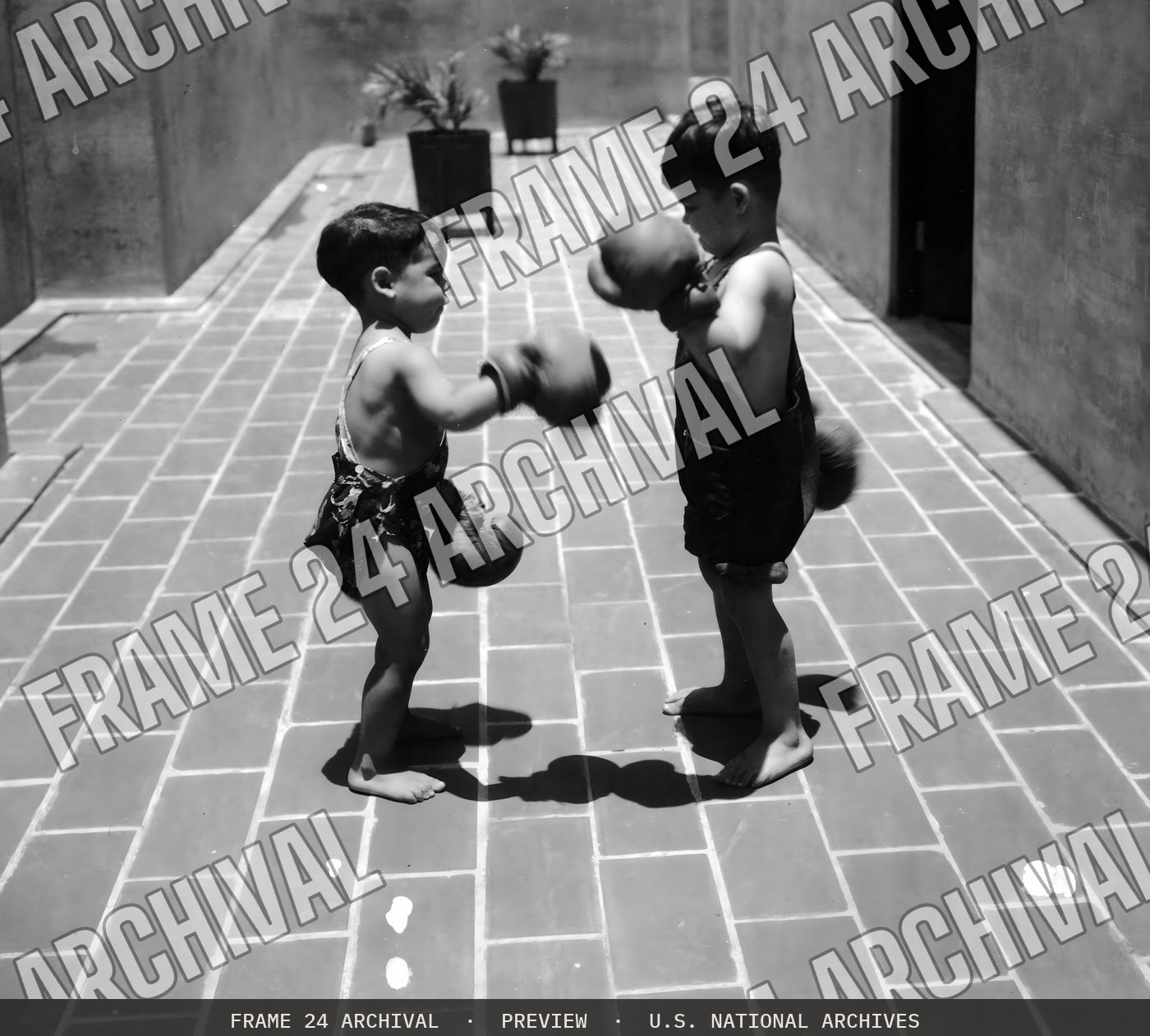 Boxing in Falansterio, San Juan, Puerto Rico, restored vintage black and white photograph