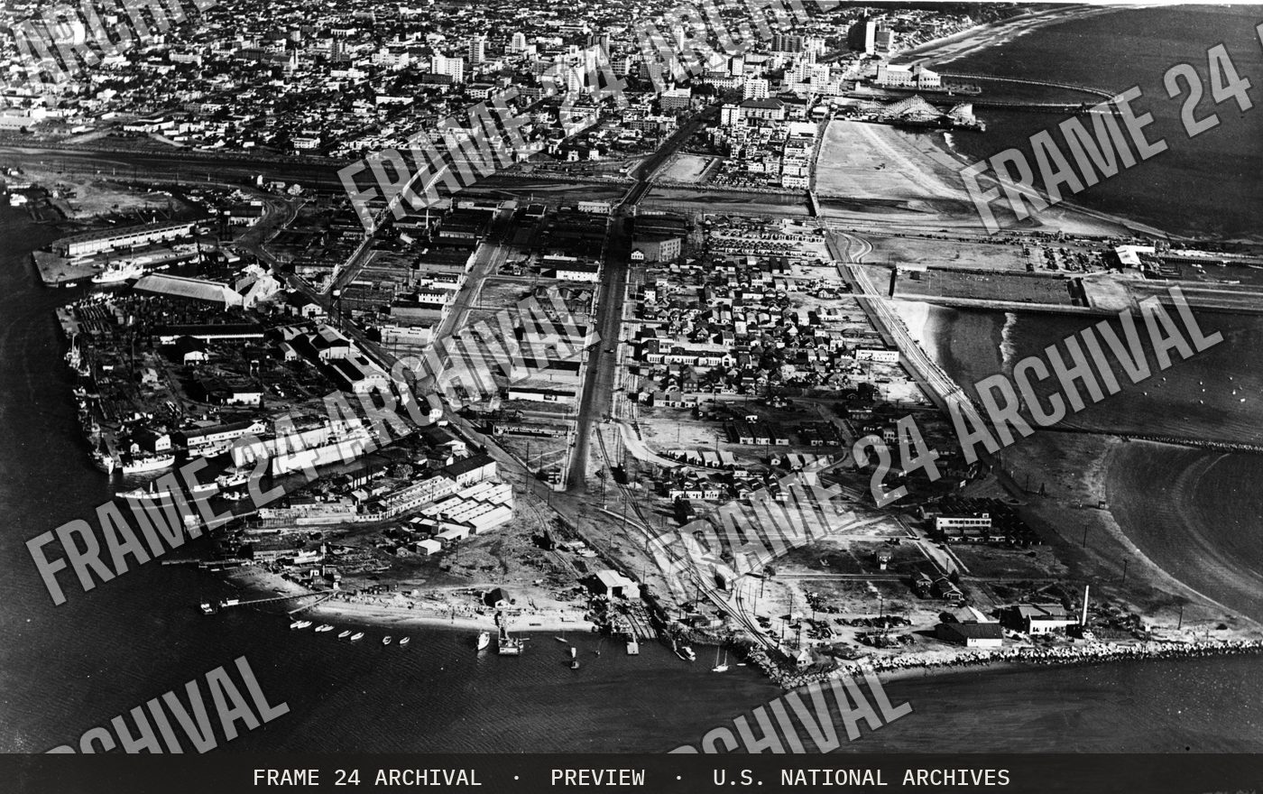 California - Long Beach, restored vintage black and white photograph