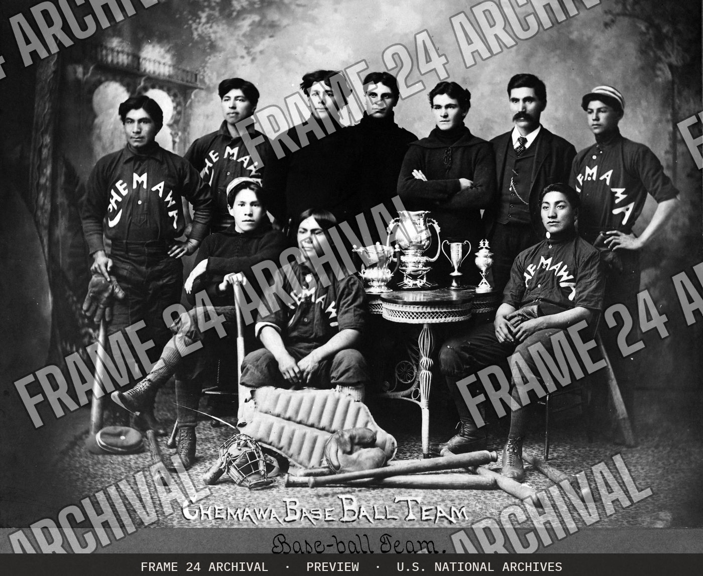 Chemawa Baseball Team, restored vintage black and white photograph
