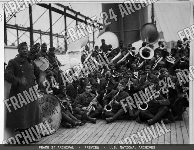 Colored Troops - Colored Jazz Band and Leader back with Colored 15th New York. Lieutenant James Reese Europe, who for four years was New York. Society's favorite orchestra (dance) leader, formerly wi, vintage black and white photograph