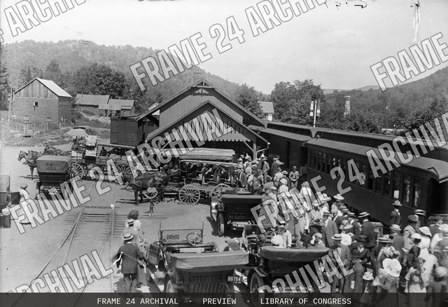 Commuters at train station, upstate New York, vintage black and white photograph