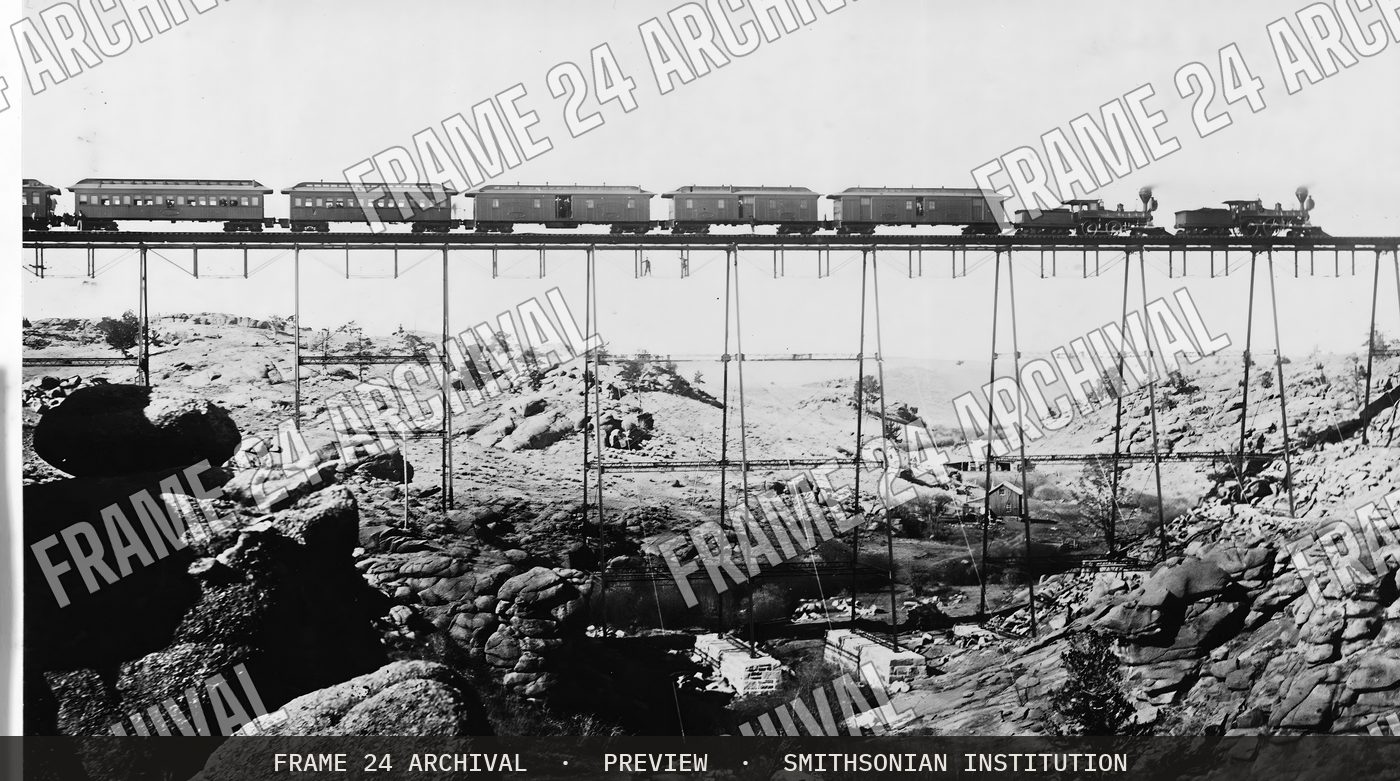 Dale Creek Bridge (1885), restored vintage black and white photograph