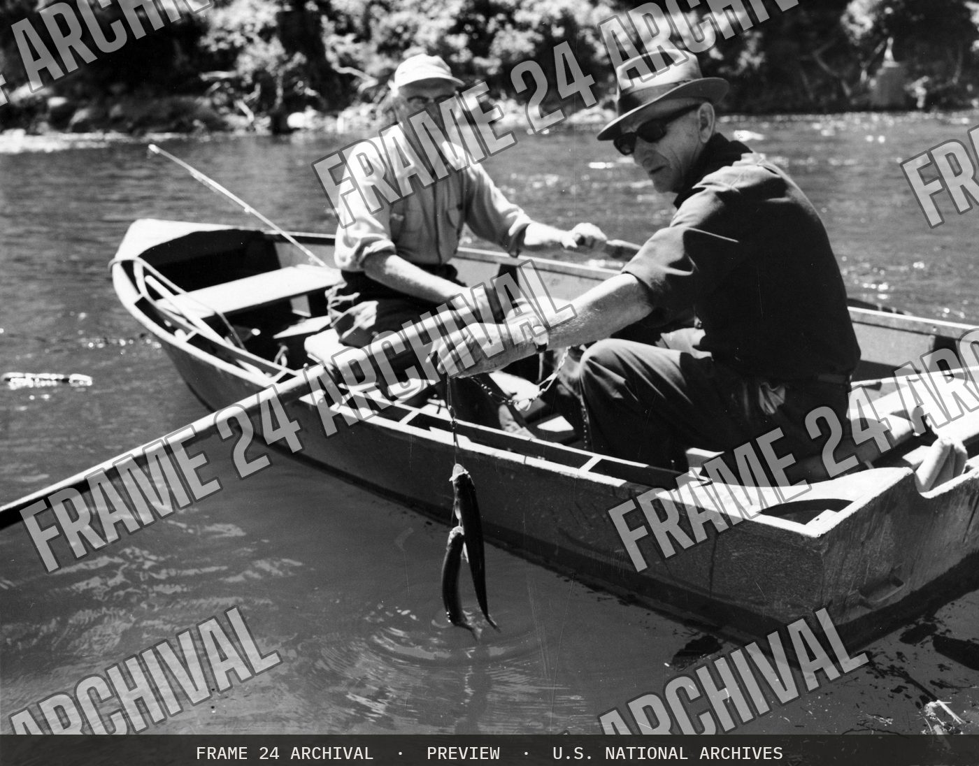 Fishing - Montana, restored vintage black and white photograph
