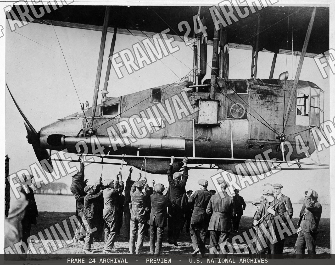 Gondola of R-34 Britain's largest airship (1919), restored vintage black and white photograph