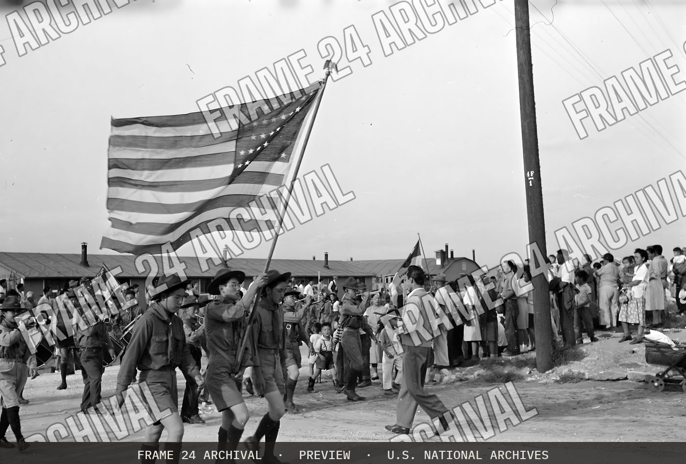 Granada Relocation Center, Amache, Colorado. Amache Summer Carnival Parade (1943), restored vintage black and white photograph