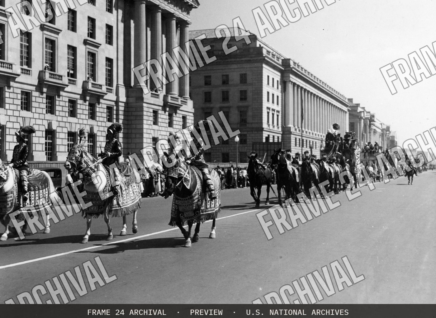 Hagenbeck-Wallace Circus parade on Constitution Avenue Washington, DC (1934), restored vintage black and white photograph