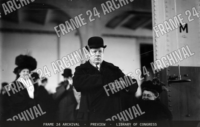 Harry Lehr, at train station, vintage black and white photograph