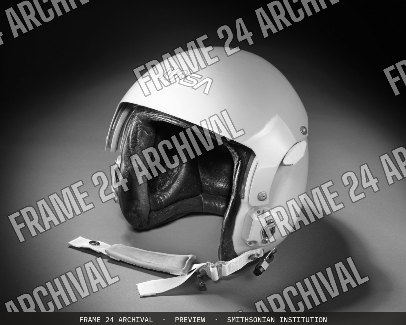 Helmet, Aviator, Sally K. Ride, restored vintage black and white photograph