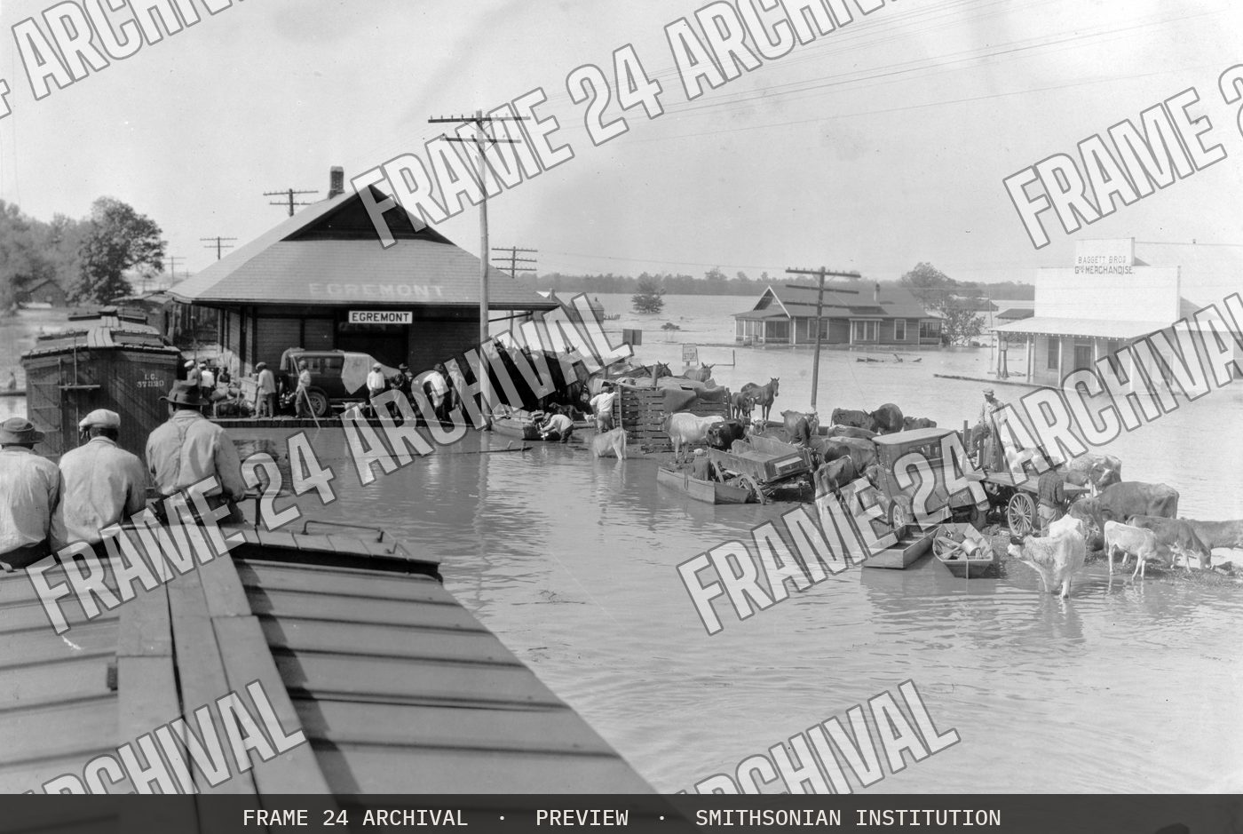 <I>Y. & M. V. R. R. Station Egremont, Miss. 5-2-27</I> (1927), restored vintage black and white photograph