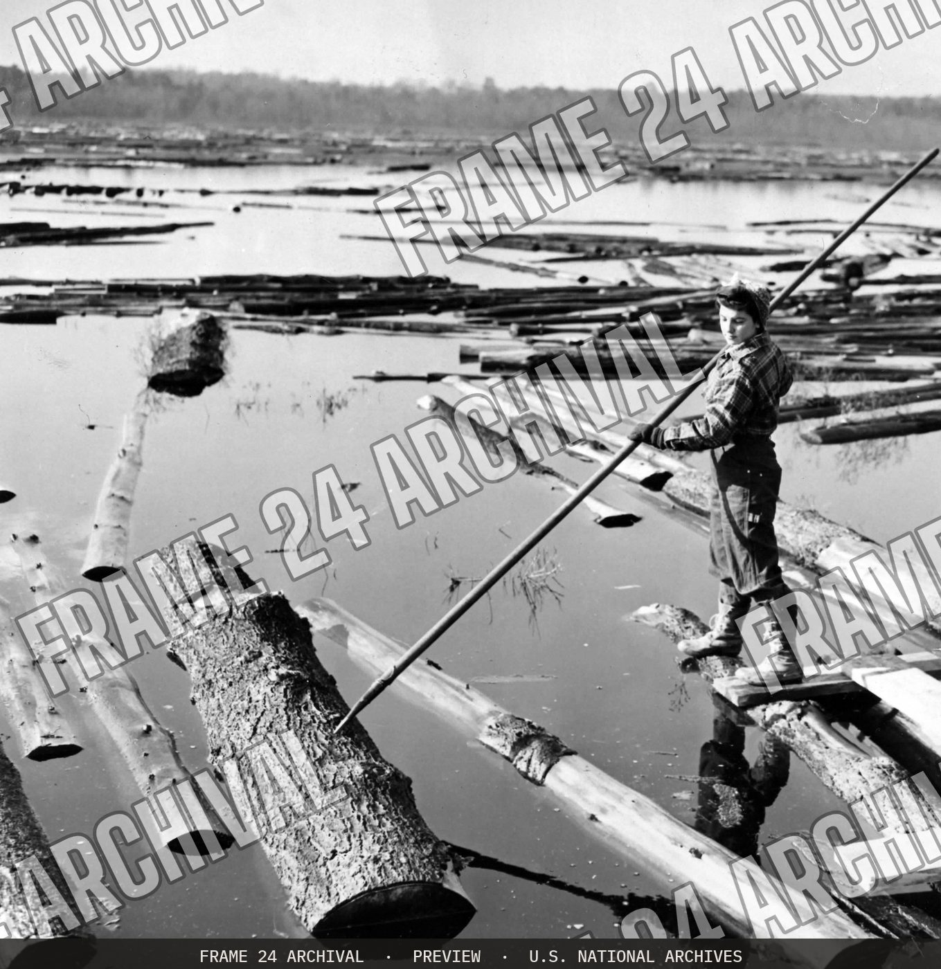 It's Women Lumberjacks Now (1942), restored vintage black and white photograph