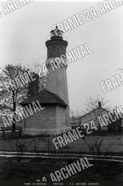 Lighthouse, Fort Niagara, New York, vintage black and white photograph