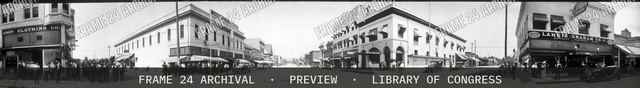 Main & Mill Streets, Porterville, California, vintage black and white photograph