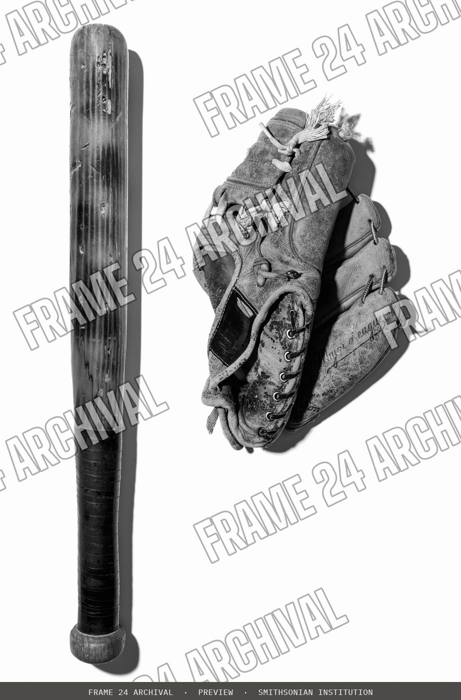 Martinez baseball glove, restored vintage black and white photograph