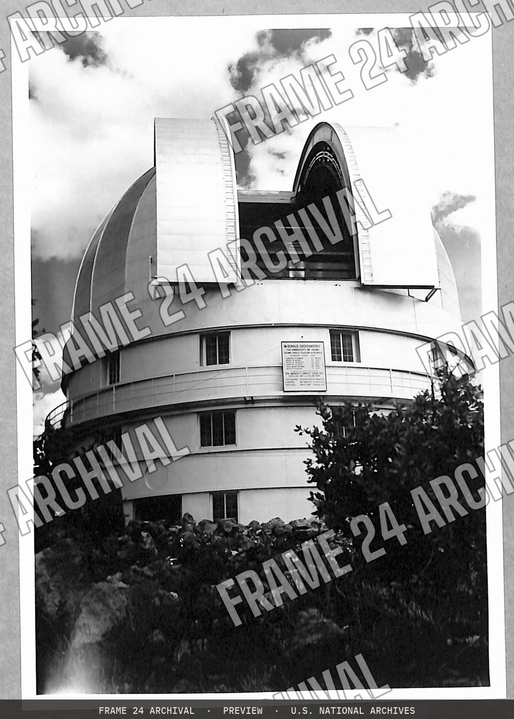 Mcdonald Observatory (1936), restored vintage black and white photograph