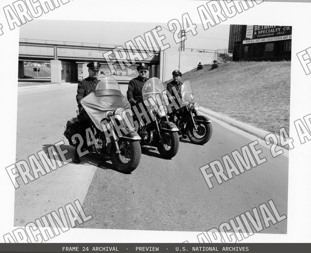 Motorcycle Patrol, vintage black and white photograph