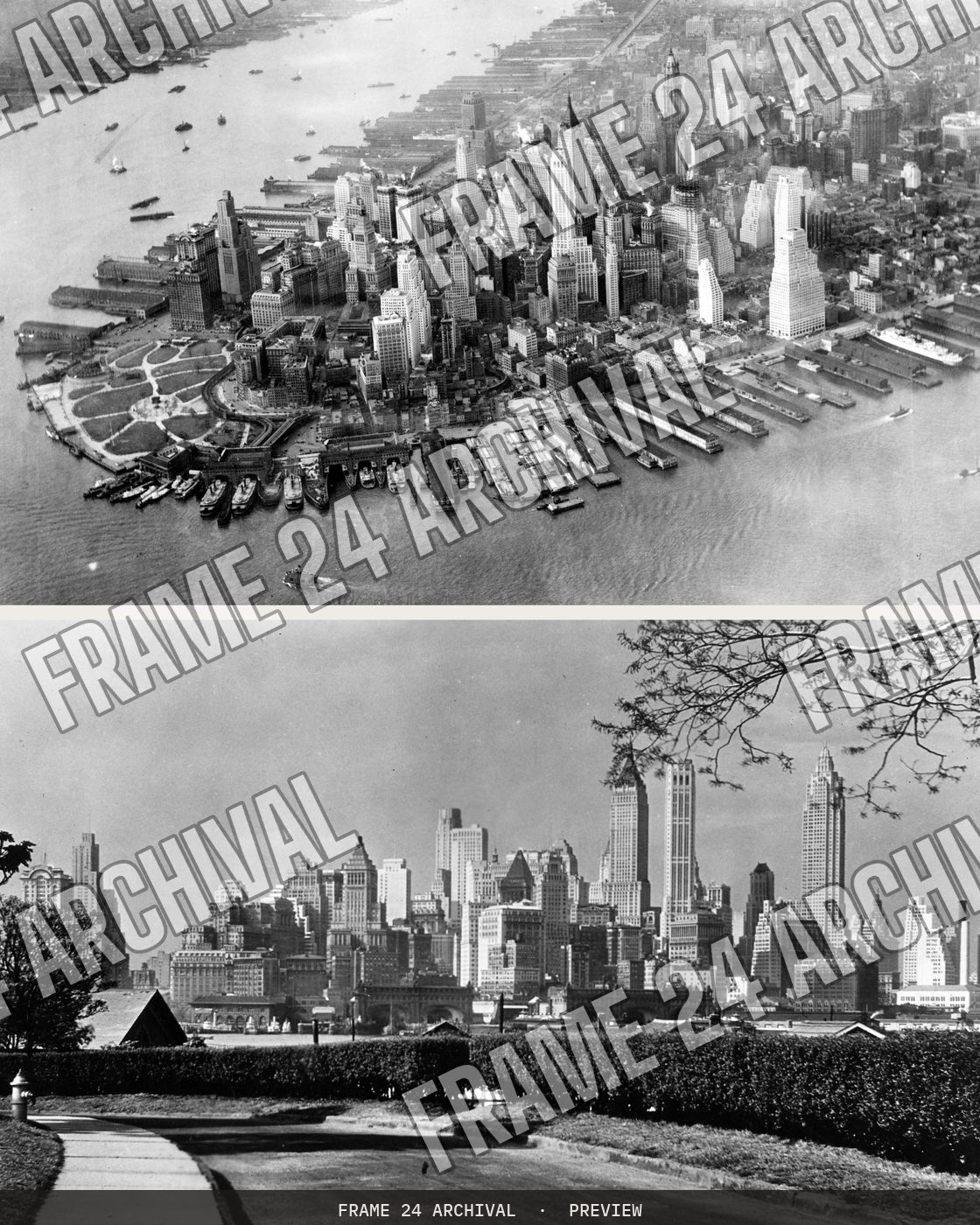 New York City Skyline, restored vintage black and white photograph