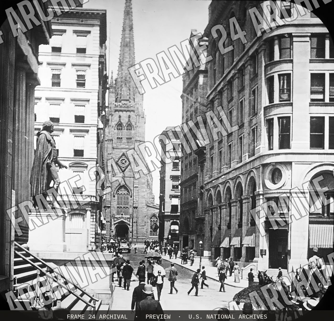 New York City - Wall Street, restored vintage black and white photograph