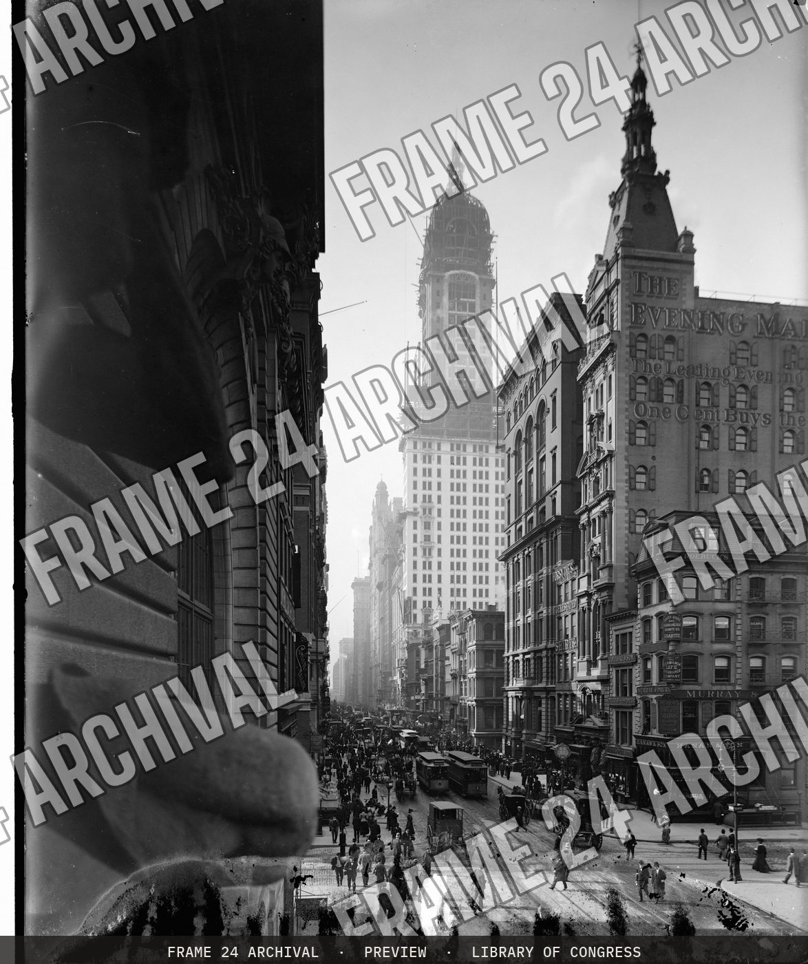 New York, N.Y., Singer Bldg. under construction (1905), restored vintage black and white photograph