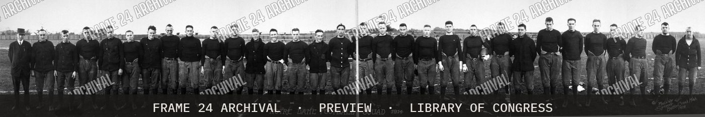 Notre Dame football squad (1914), restored vintage black and white photograph