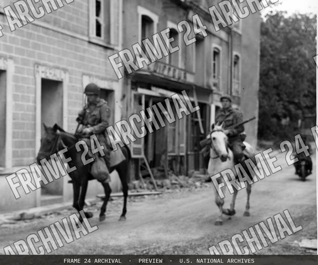 Paratroopers Riding Horses, vintage black and white photograph