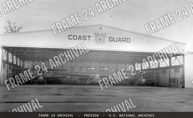 Photograph of a Coast Guard Airplane Hangar, vintage black and white photograph
