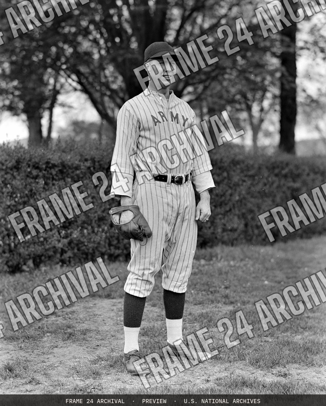Photograph of Army Baseball Team Member (1930), restored vintage black and white photograph