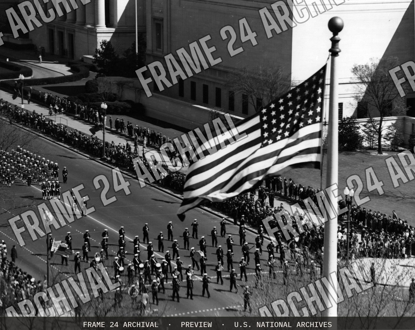 Photograph of Army Day Parade (1945), restored vintage black and white photograph