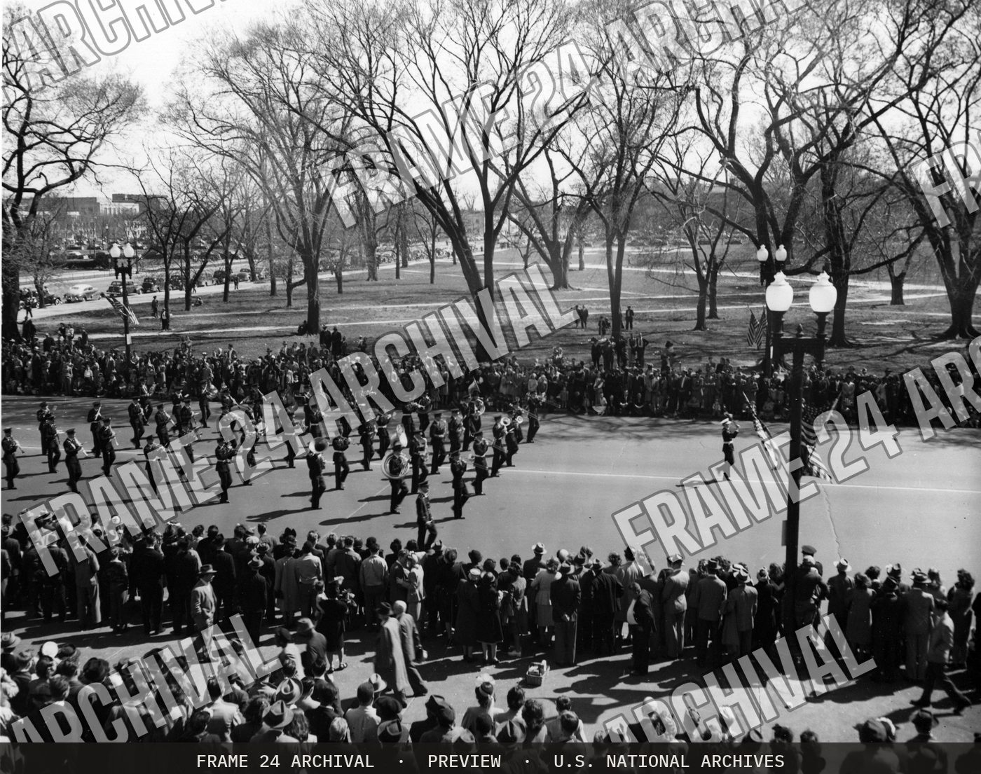 Photograph of Army Day Parade (1947), restored vintage black and white photograph