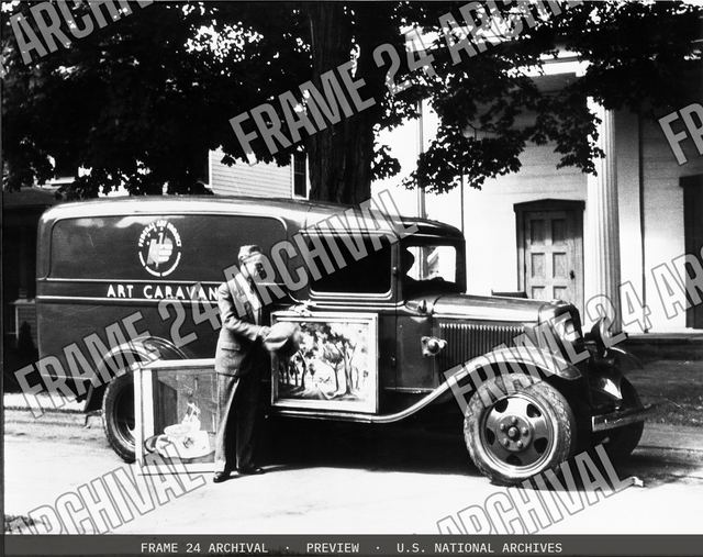 Photograph of the W.P.A. Art Caravan, vintage black and white photograph