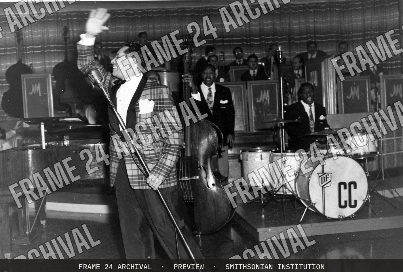 Print of Cab Calloway dancing at the Hotel Nacional de Cuba (1950), restored vintage black and white photograph
