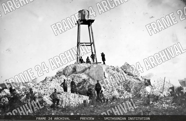 Ruins of the Charleston Lighthouse, Morris Island, South Carolina, vintage black and white photograph