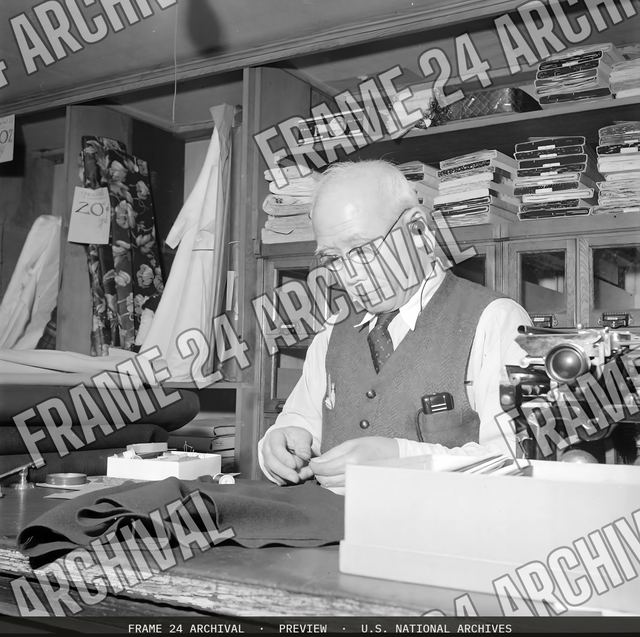 San Francisco, California. Mr. Tatsuno pictured in his San Francisco drygoods store prior to evacua, vintage black and white photograph