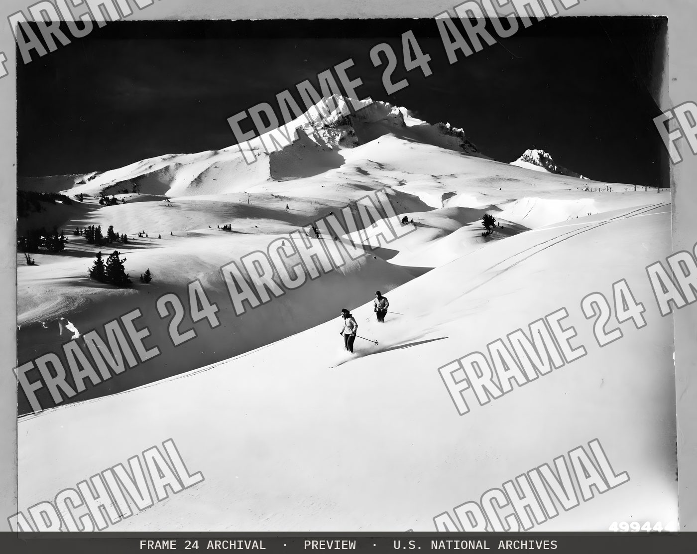 Skiing: Advanced Slopes, restored vintage black and white photograph