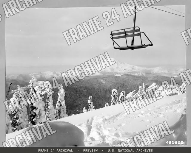 Skiing: Lifts, vintage black and white photograph