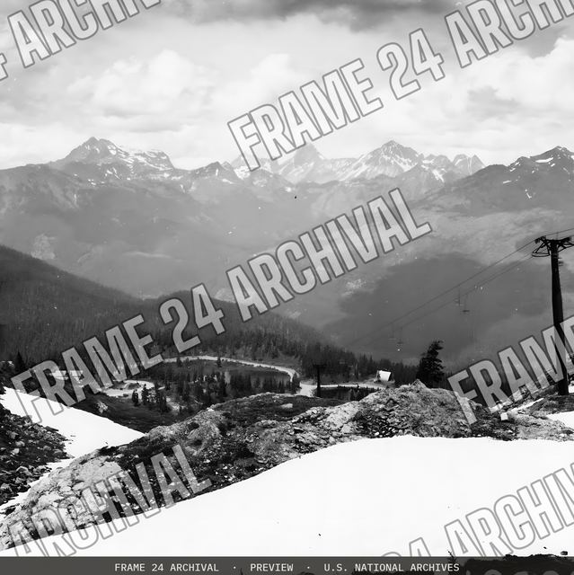 Skiing: Lifts, vintage black and white photograph