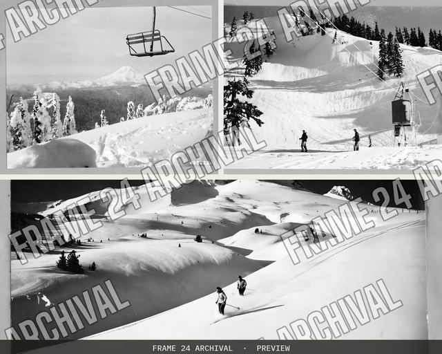 Skiing Lifts, vintage black and white photograph