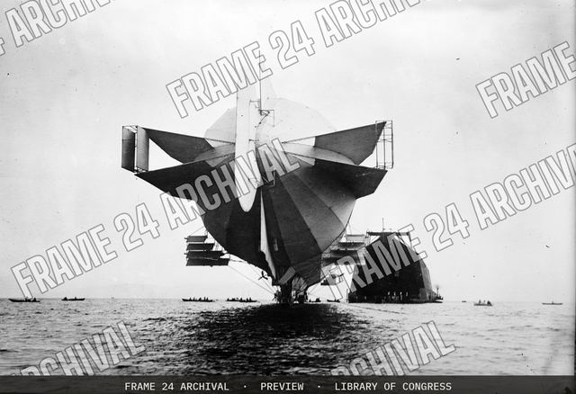 Stern of Zeppelin airship, vintage black and white photograph
