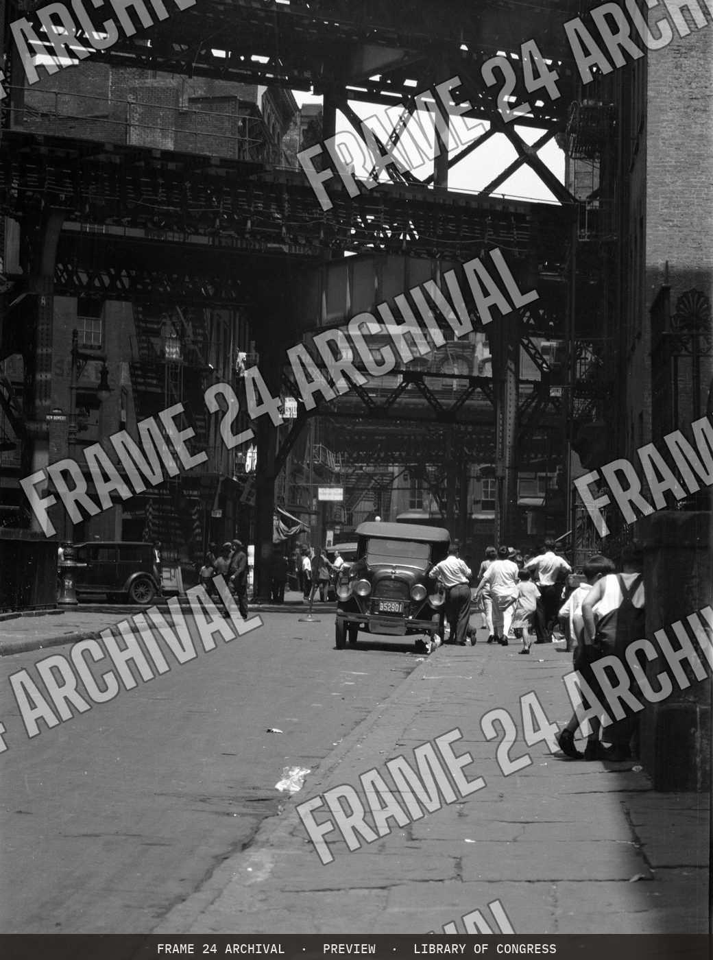Street scene in New York City (1896), restored vintage black and white photograph