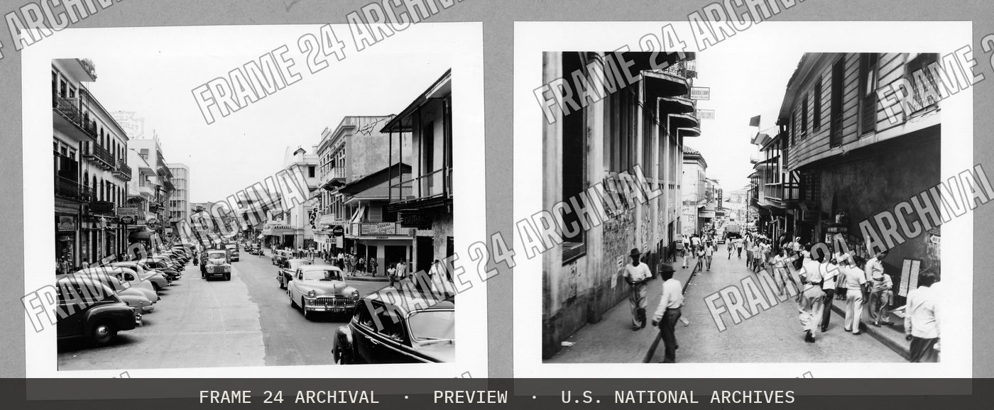 Street Scenes, Panama City (1950), restored vintage black and white photograph