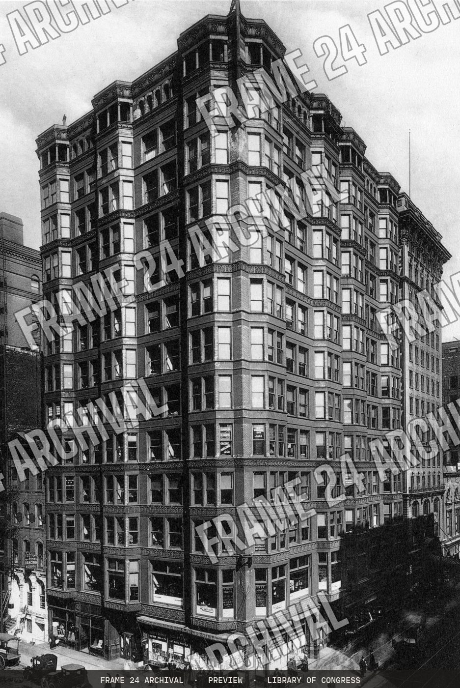 The Second Skyscraper: Tacoma Building, Chicago. Completed: (1888), restored vintage black and white photograph