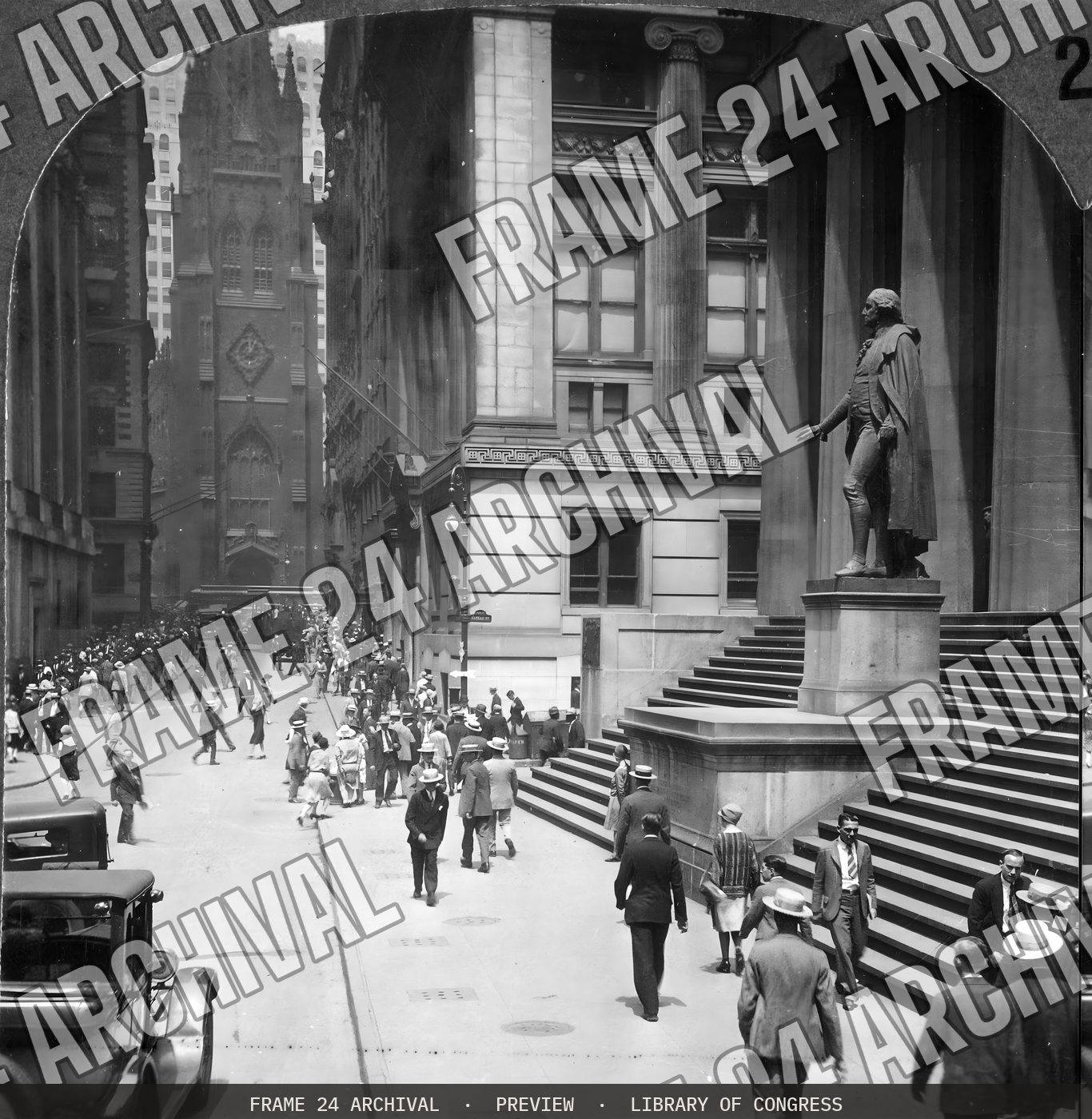 Wall Street, New York City (1927), restored vintage black and white photograph