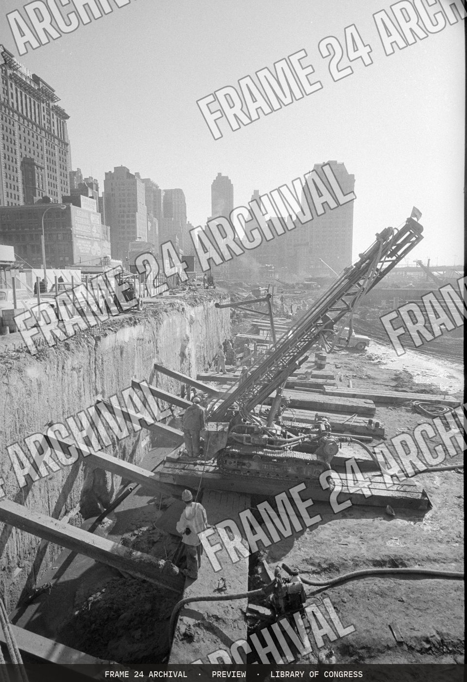 World Trade Center construction New York City (1968), restored vintage black and white photograph